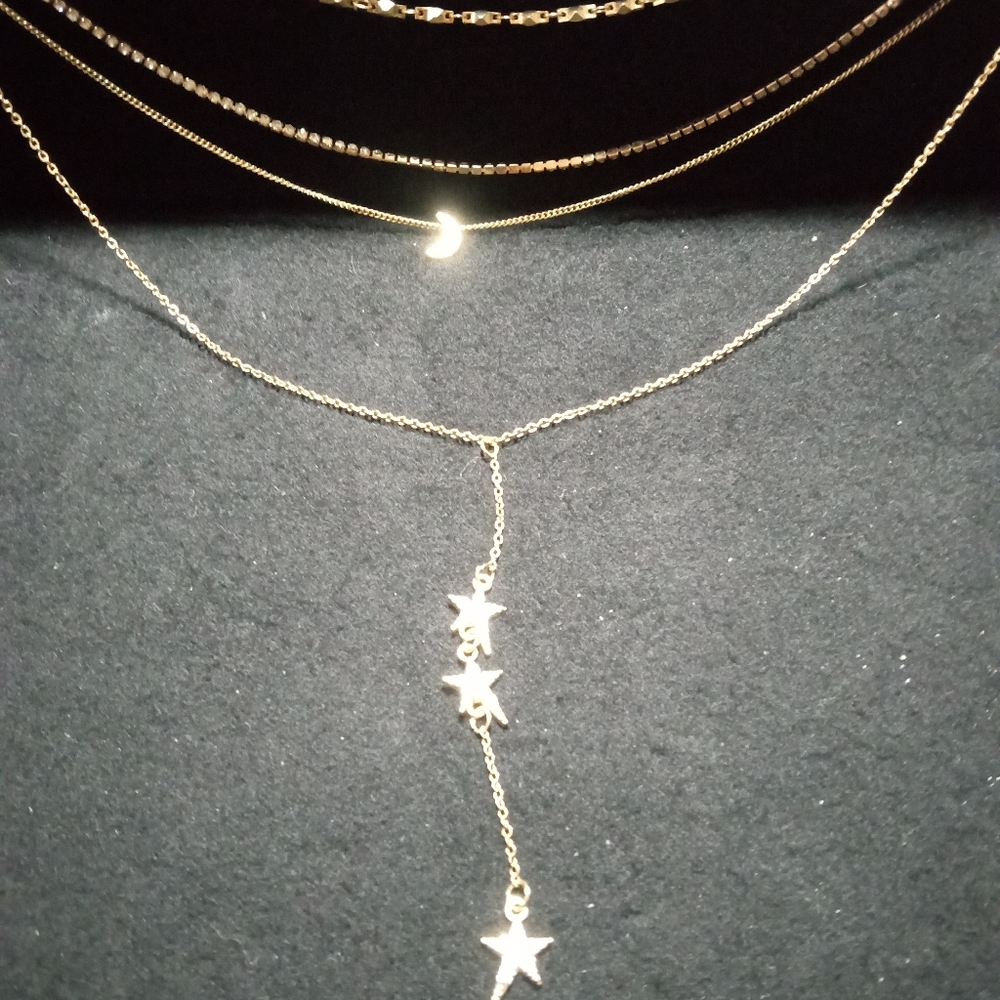 Gold multi strand Moon and Stars 18"necklace
